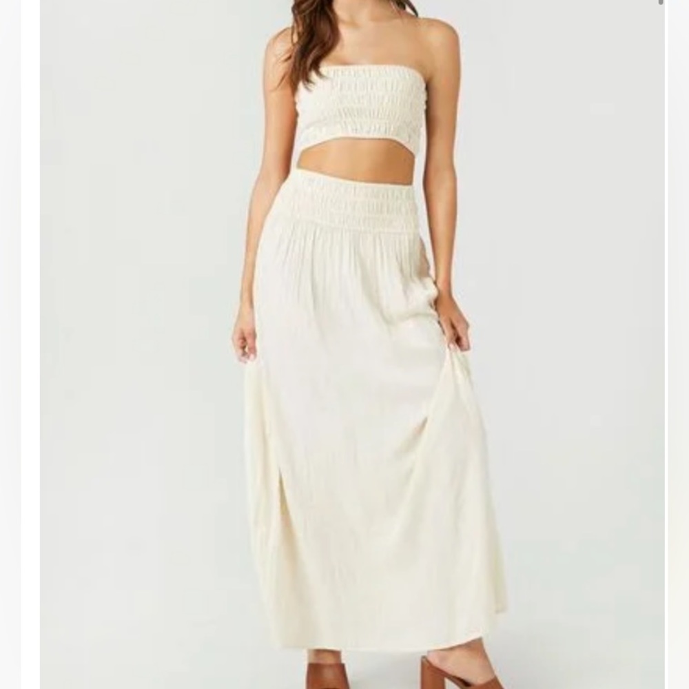 Forever 21. Size medium. Smocked crop top and maxi skirt set. Cream.